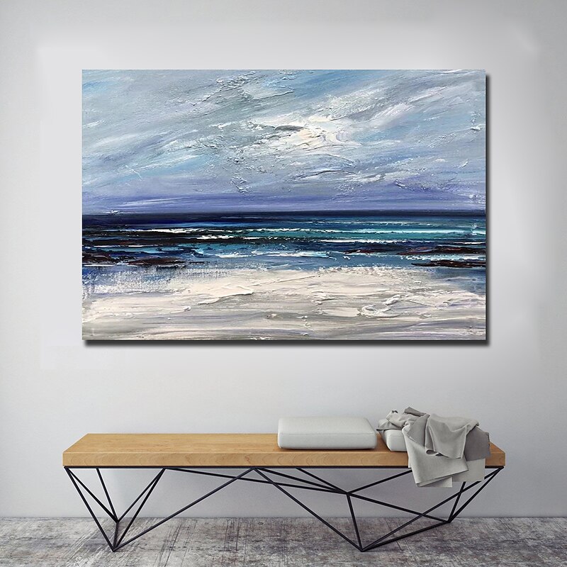 Handmade Oil Painting CanvasWall Art Decoration Abstract Knife PaintingSeascape Blue For Home Decor Rolled Frameless Unstretched Painting4