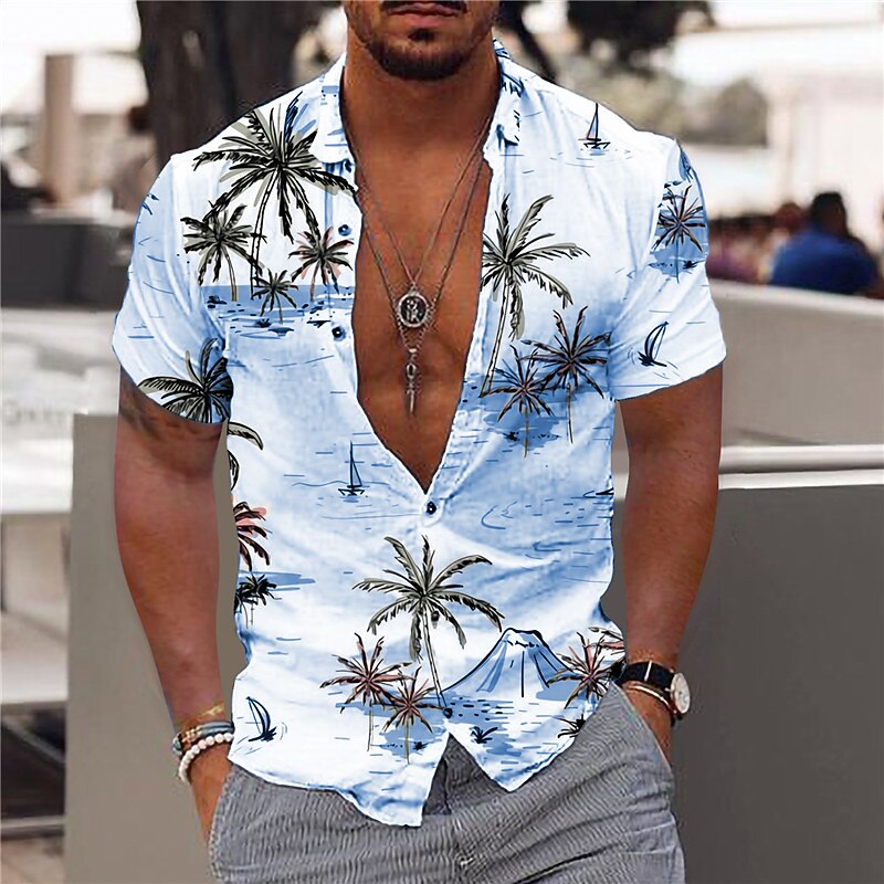 Men's Coconut Tree Aloha Shirt Summer Hawaiian Shirt Graphic Shirt Aloha Shirt Short Sleeve Shirt Turndown Outdoor Street Print Light Pink White Yellow Navy Blue Sky Blue Print Button-Down Clothing4