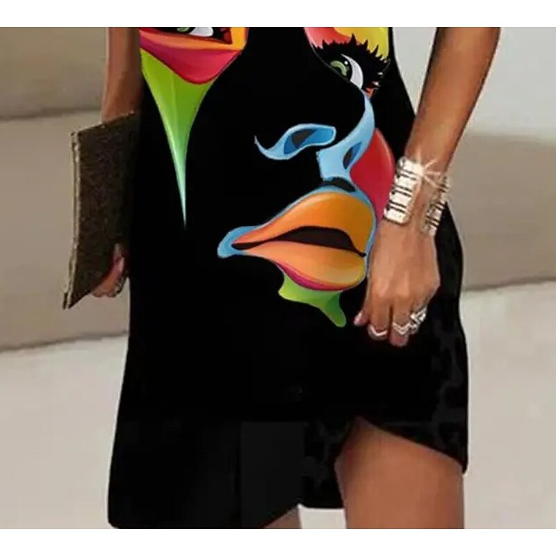 Women's Mini Dress Sundress Shift Dress Fashion Modern Vacation Daily Going out Regular Fit Abstract Sleeveless Halter Neck Cold Shoulder Black Summer Spring3