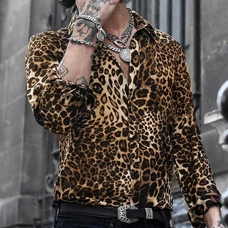 Men's Leopard Shirt Button Up Shirt Long Sleeve Designer Breathable Comfortable Daily Weekend Spring &  Fall Turndown Button-Down Light Pink Blue Brown Green Gray2