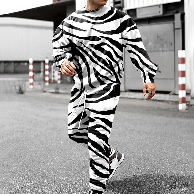 Mens Graphic Hoodie Tracksuit Hoodies Set Black And White Yellow Blue Green Crew Neck 2 Piece Print Sports & Outdoor Casual 3D Streetwear2