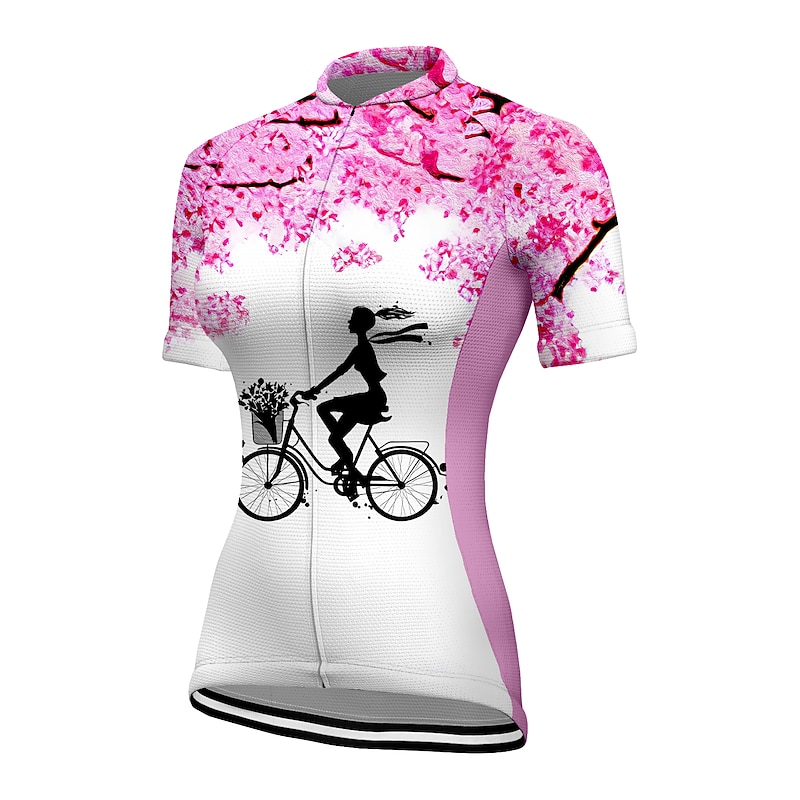 Women's Cycling Jersey Floral Botanical Short Sleeve Bike Top with 3 Rear Pockets Mountain Bike MTB Road Bike Cycling Quick Dry Reflective Strips Back Pocket Moisture Wicking Sports Pink Clothing