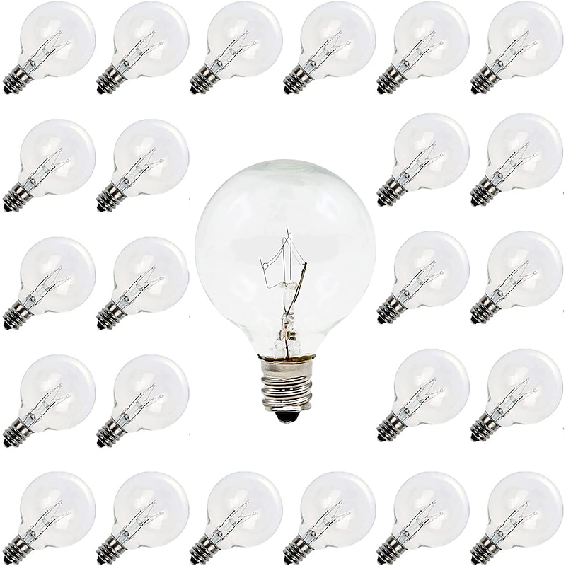 25pcs G40 Replacement Edison Incandescent Light Bulbs 7W Clear Globe Bulb/Multicolor E12 C7 Candelabra Dimmable for Indoor Outdoor Patio Décor4