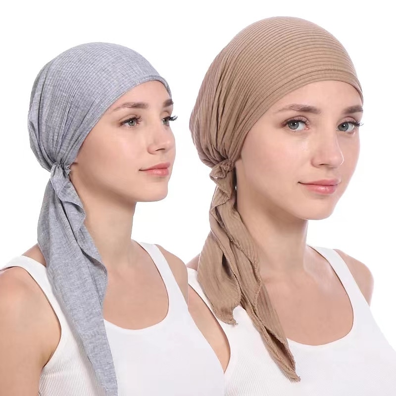 New Elastic Cotton Solid Color Wrap Head Scarf Hats Muslim Turban Bonnet For Women Inner Hijab Hat Fashion Female Turbantes Caps2
