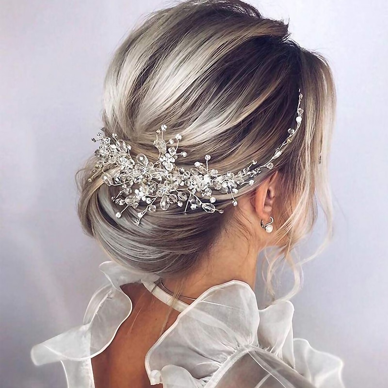 Bridal Jewelry Hair Accessories Handmade Crystal Shaped Hair Band Gold and Silver Crystal Gauze Dress Accessories Headdress