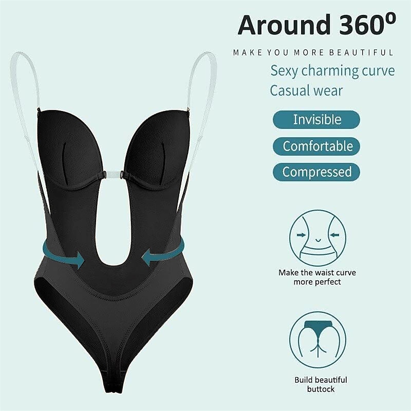 Women's Invishaper-Plunge Backless Bra Shaper Bra Bodysuits Seamless ThongWomen's Deep V-Neck Clear Strap for Parties Dresses4