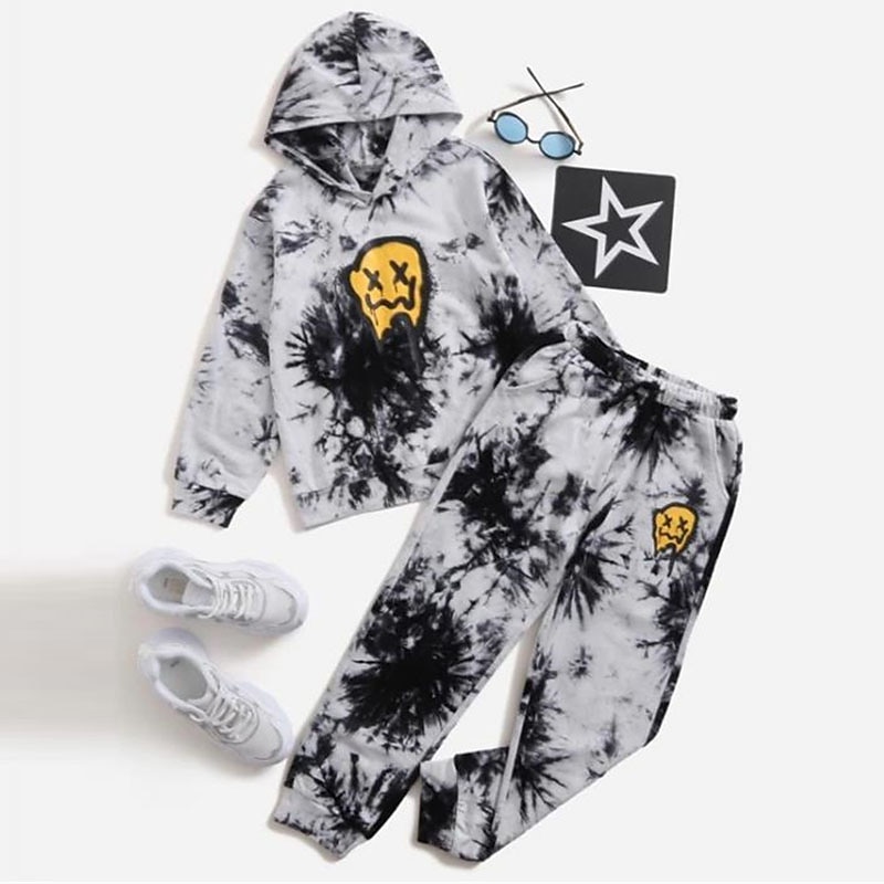 Boys 3D Graphic Tie Dye Hoodie & Sweatpants Set Hoodie Set Clothing Set Long Sleeve Spring Fall Sports Fashion Cool Kids 3-12 Years Outdoor Vacation Street Regular Fit