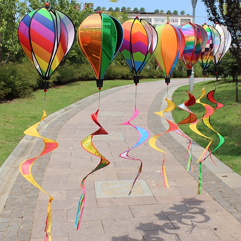 Rainbow Hot Air Balloon Wind Strip Sequin Solid Color Windmill Cross-border Rotating Colorful Wind Spinner Outdoor Garden Decor4