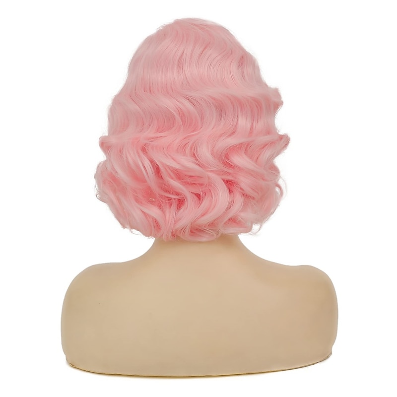 Short Pink Curly Finger Wigs for Women Synthetic Wave Full Wig Cosplay Carnival Flapper Vintage Mommy Wig Halloween Wigs2