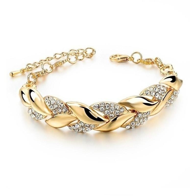 Women's Bracelets Fashion Full Diamond-Gold Leaf Bracelet Alloy Zirconia Jewelry for Girlfriend Valentines Mothers Jewelry Gifts2