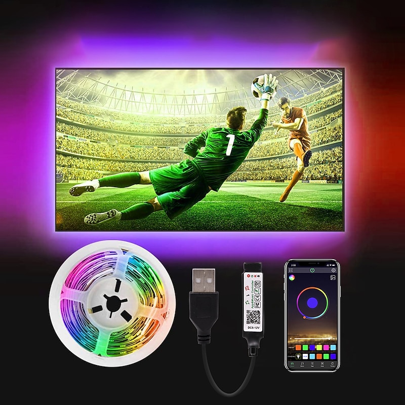 TV LED Backlight Strip Light Waterproof USB RGB 5M 16.4ft with APP Bluetooth, Pool Light Strip16 Million Color Changing SMD 5050 for TV PC Monitor Gaming Room 5V