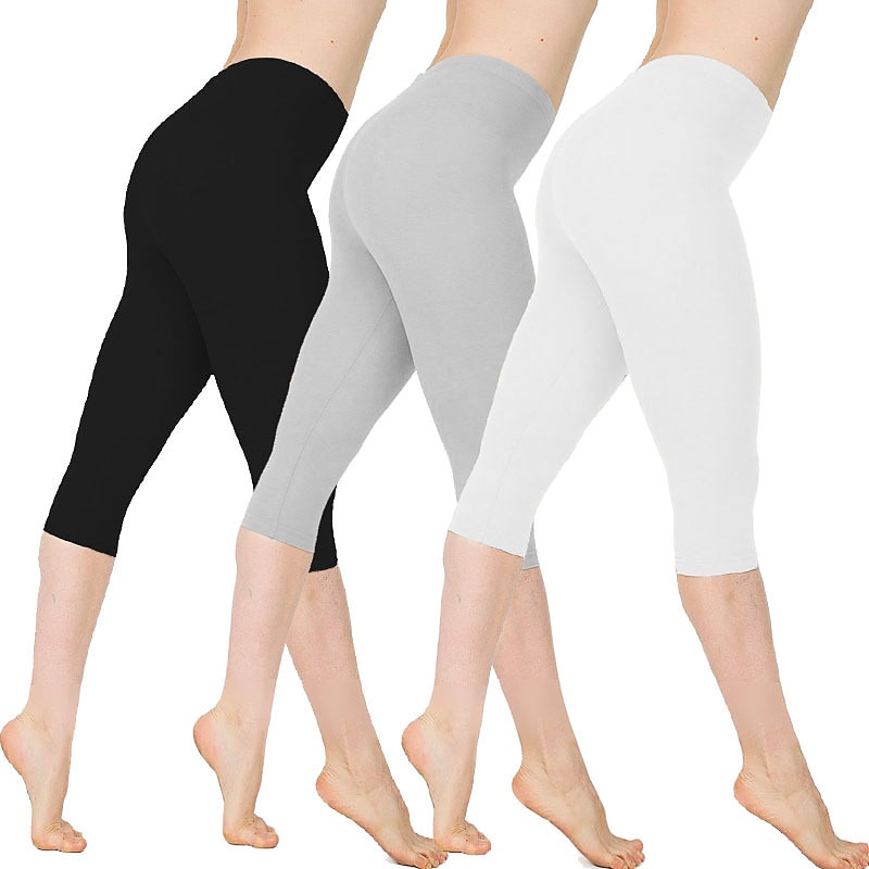 Women's Leggings Yoga Pants Butt Lift Tummy Control High Waist Gym Workout Running Fitness Capri Leggings Bottoms Solid Color Dark Grey Black White Sports Activewear High Elasticity Skinny