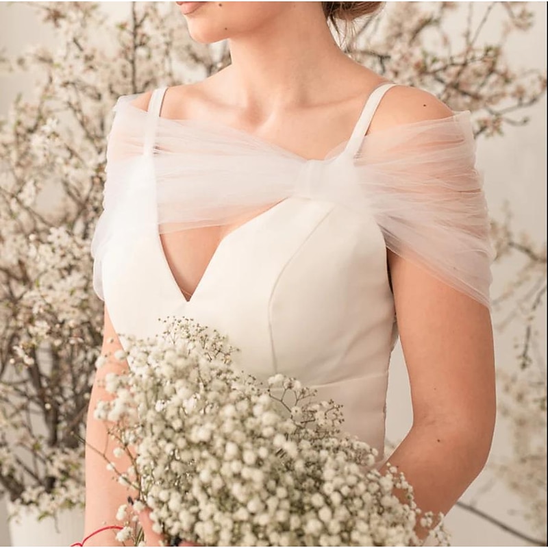 Women's Wrap Bolero Shrug Bridal's Wraps Voiles & Sheers Bridal Sleeveless Tulle Wedding Wraps With Bow(s) For Wedding All Seasons3