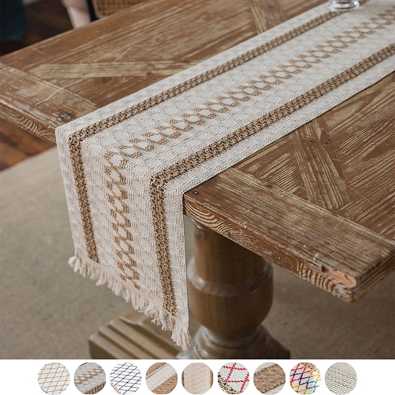 Table Runner Cotton Line Farmhouse Style Table Decor Cover for Wedding Party Tea Party Festival Khaki