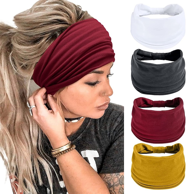 4PCS Wide Headbands for Women Black Stylish Head Wraps Boho Thick Hairbands Large African Sport Yoga Turban Headband Hair Accessories4