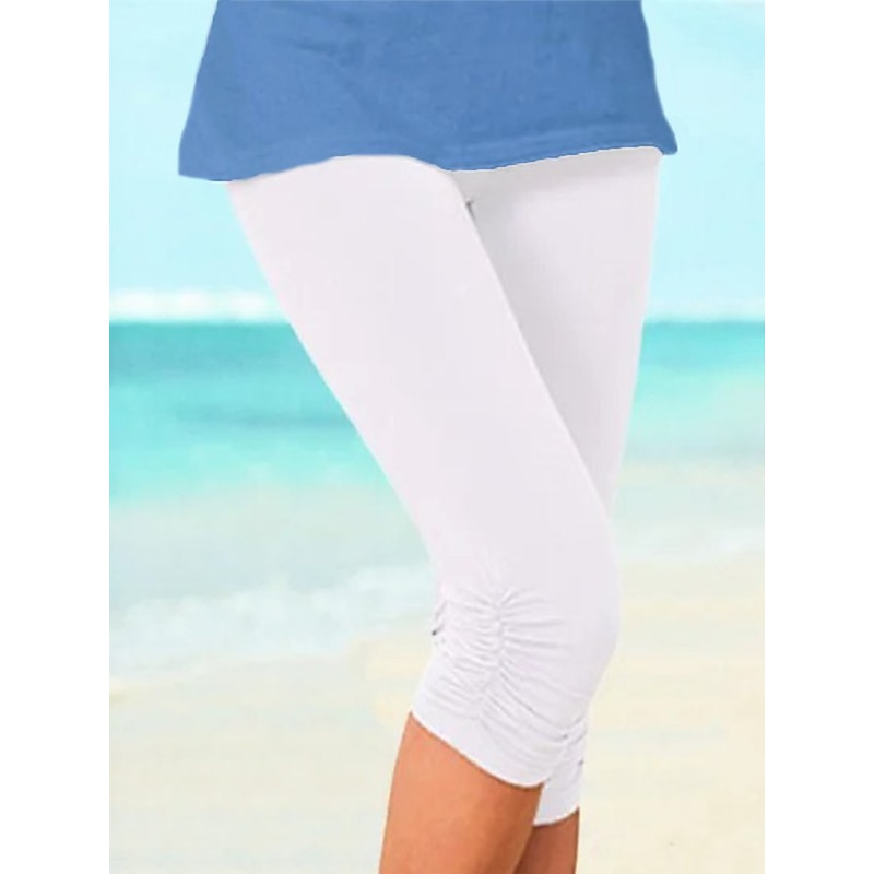 Women's Fashion Capri shorts Calf-Length Pants Casual Weekend Stretchy Plain Tummy Control Butt Lift Mid Waist Skinny Green White Black Blue Gray S M L XL XXL3