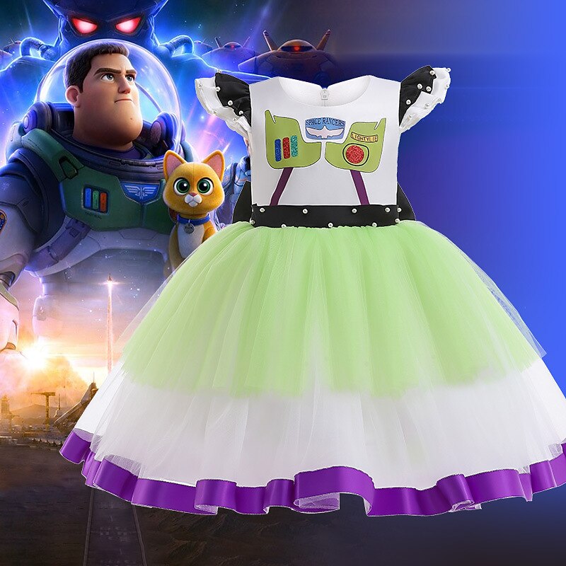 Toy Story Lightyear Buzz Lightyear Cosplay Costume Flower Girl Dress Vacation Dress Girls' Movie Cosplay Cute Party White Dress Halloween Children's Day Polyester / Cotton World Book Day Costumes