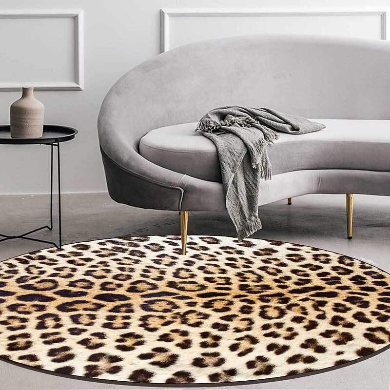 Round Leopard Print Area Rug Floor Decor Non Slip Absorbent Carpet For Entryway Bedroom Living Room Sofa Home Deco2