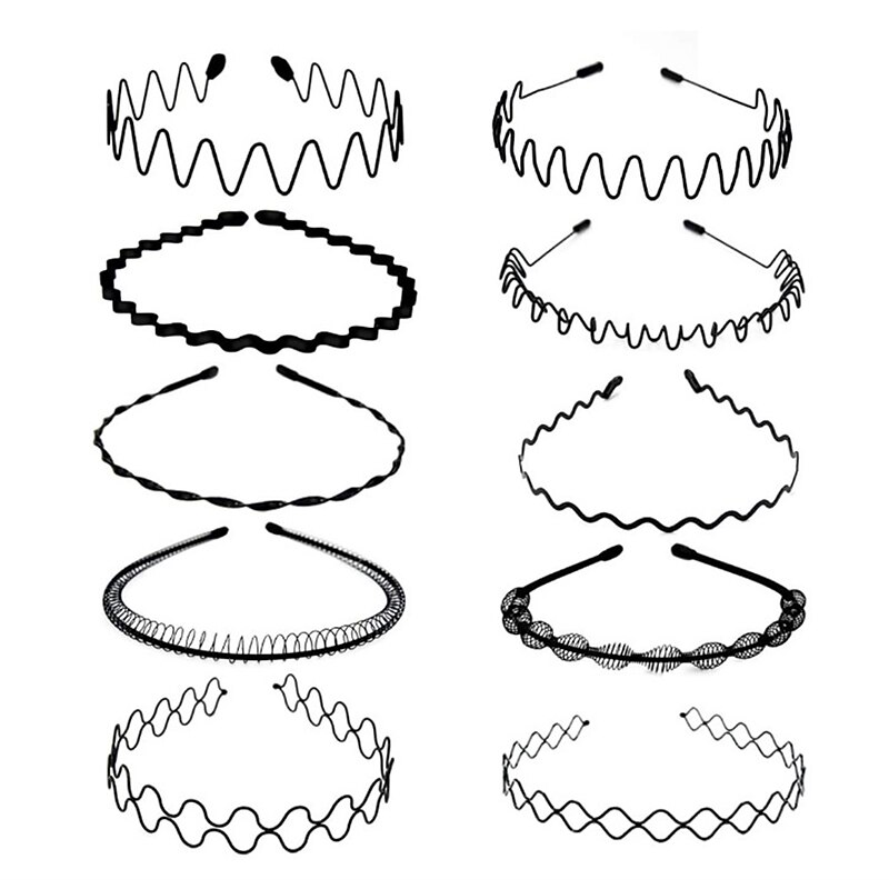 6PCS Metal Hair Bands Spring Wavy Hair Hoop Unisex Black Wavy Headband Slicked Back Headband Non Slip Sports Hairband for Women Men4