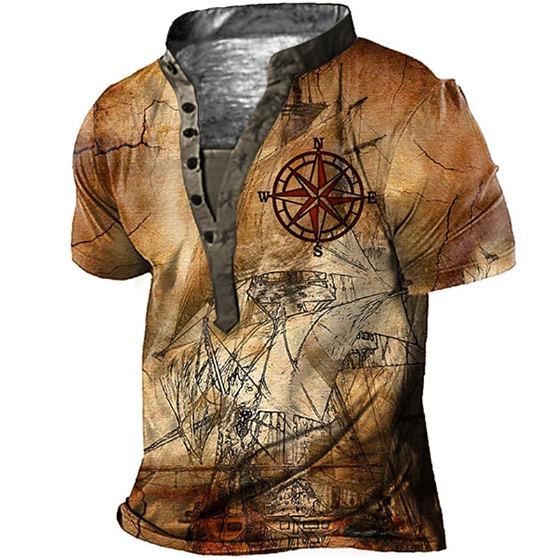 Men's Graphic T Shirt Henley Shirt Tee Short Sleeve 3D Print Designer Basic Casual Outdoor Daily Sports Summer Yellow Blue / White Brown Coffee Blue+Blue Stand Collar Henley T-Shirt