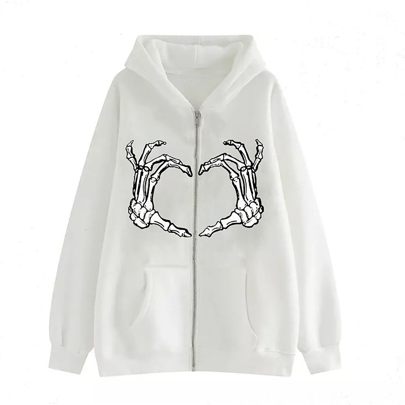 Men's Skull Print Hoodie Hoodies Sweatshirt Streetwear Cool Long Sleeve Hooded Casual Going out Black And White Black Zipper Pocket Winter Fall & Winter Designer2