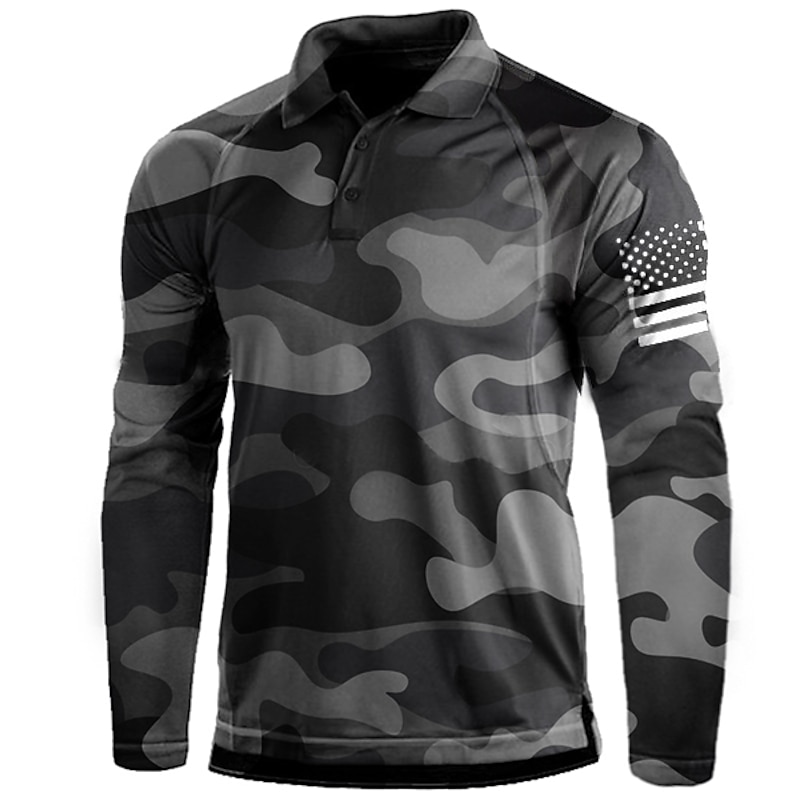 Men's T shirt Henley Shirt Long Sleeve Shirt Top Outdoor Breathable Quick Dry Lightweight Soft Polyester Black Grey Black White Fishing Climbing Camping / Hiking / Caving2