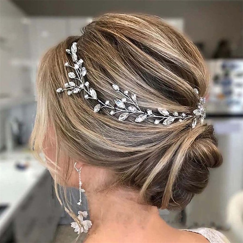 Bridal Wedding Turban Crystal Silver Leaf Bridal Hair Accessories Rhinestone Hairband Tiara for Brides and Bridesmaids