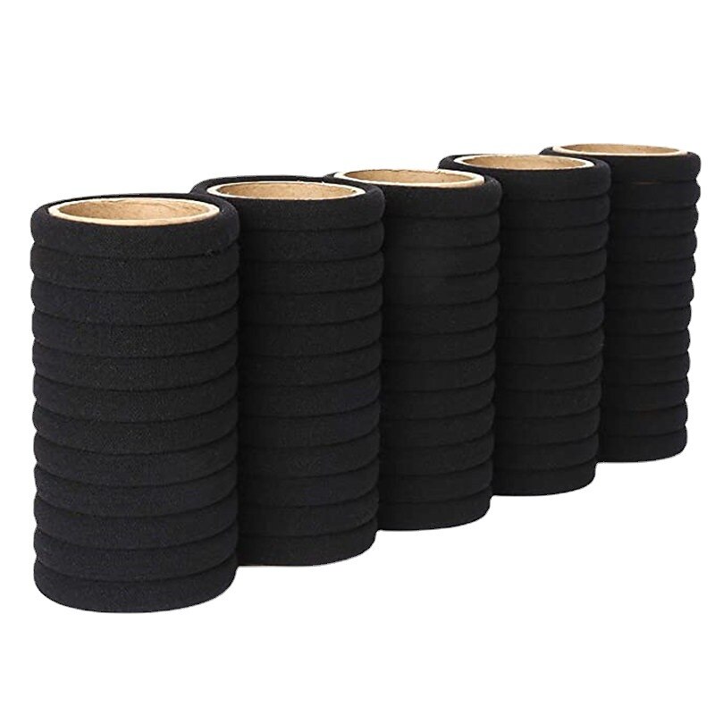50PCS Black Hair Ties for Women, Cotton Seamless Hair Bands, Elastic Ponytail Holders, No Damage for Thick Hair, 2 Inch in Diameter3