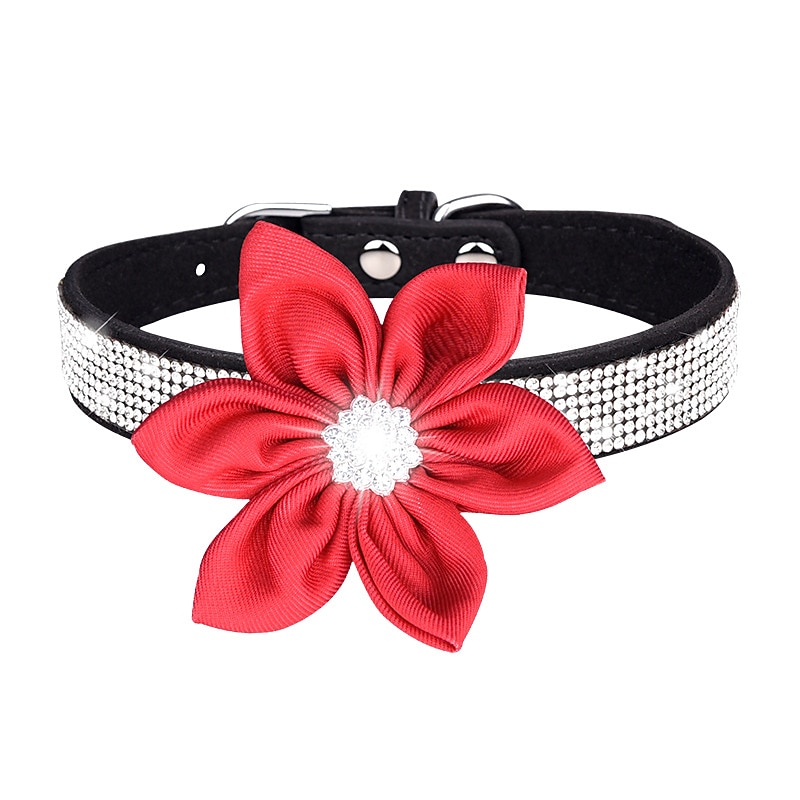 Pet Collar Rhinestone Dog Collar Lettering Nameplate Dog Collar Anti-lost Removable Flower Cat Scarf3