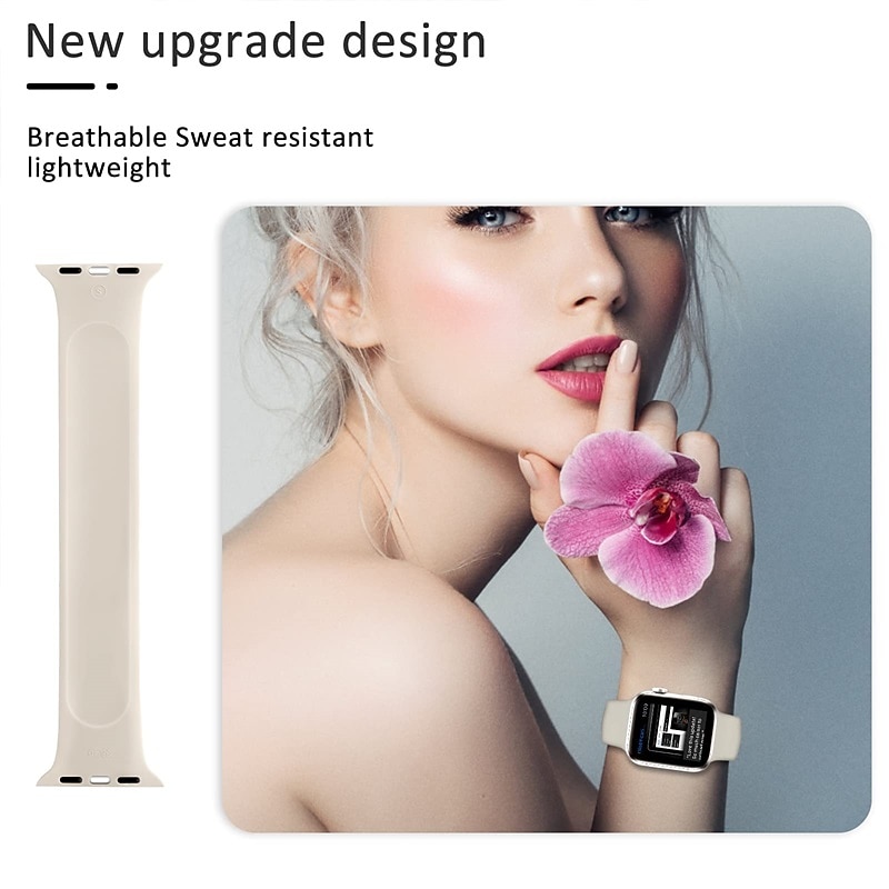 1pc Sport Elastic Silicone Solo Loop Strap for Apple Watch 38mm 40mm 41mm 42mm 44mm 45mm, Replacement Wristband for iWatch Series 7 6 5 4 3 2 1 SE for Men and Women3