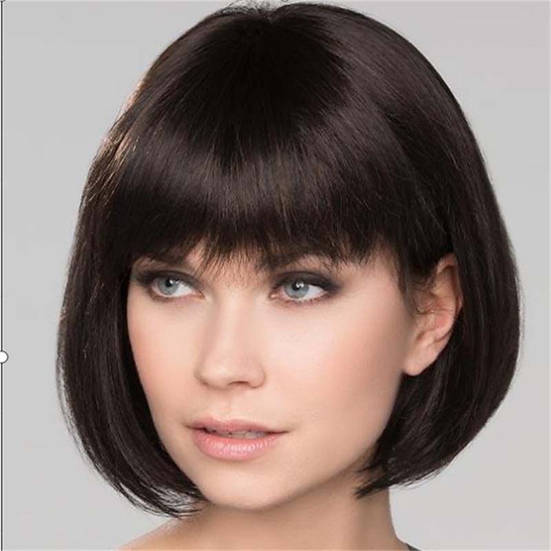 Synthetic Wig Straight With Bangs Machine Made Wig Short Black Synthetic Hair Women's Soft Classic Easy to Carry Black / Daily Wear / Party / Evening