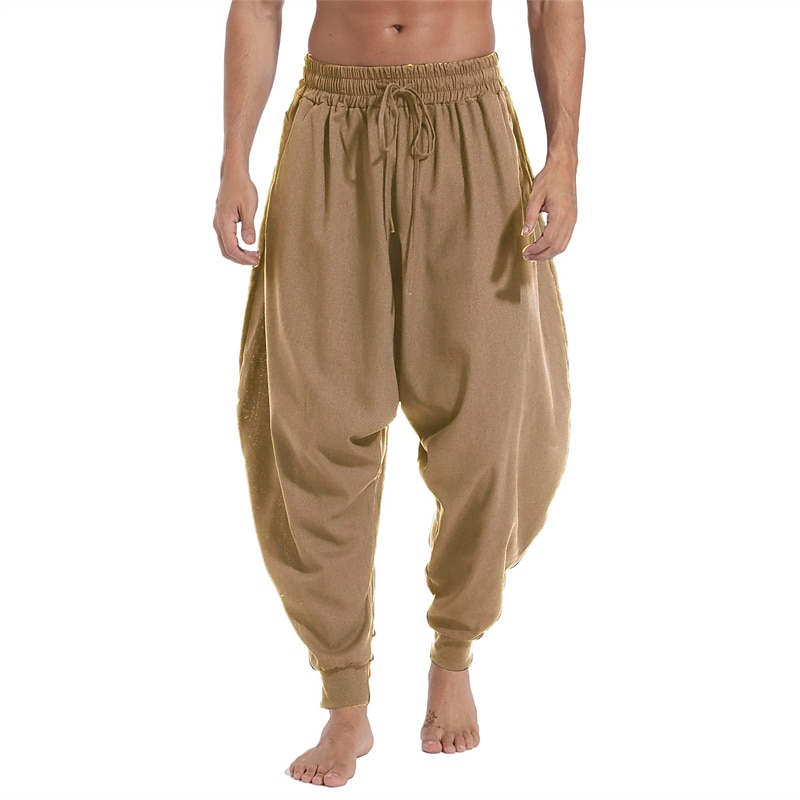 Men's Joggers Trousers Summer Pants Boho Pants Drawstring Elastic Waist Baggy Plain Comfort Breathable Casual Daily Streetwear Sports Fashion Black Navy Blue Micro-elastic4