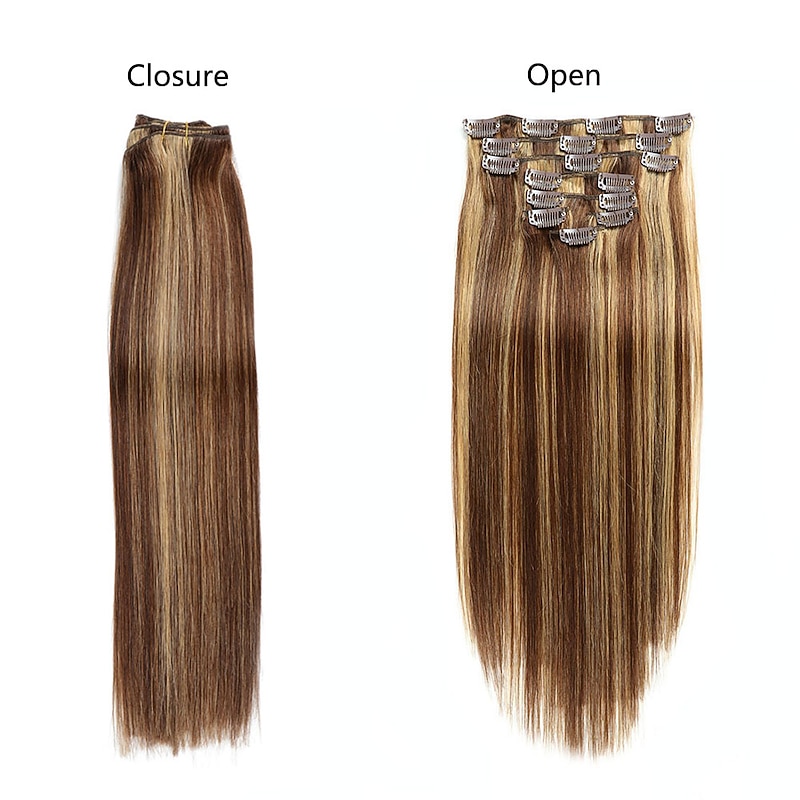Clip In Hair Extensions Human Hair 8pcs Pack Straight Natural Color Hair Extensions3