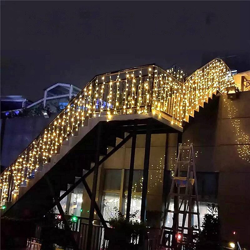 LED Icicle Lights 3/5M 256LED Fairy String Light Outdoor Solar Power Curtain Lights for Window Christmas Party Garden Yard Holiday Decor Lighting With Remote Controller4
