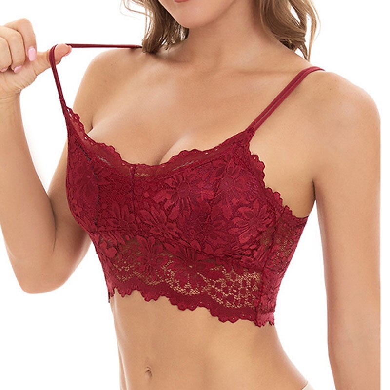 Women's Lace Bras Fixed Straps Sheer Bras Full Coverage V Neck Breathable Push Up Lace Pure Color Pull-On Closure Date Casual Daily Xmas Nylon 1PC Black White Home Outfits4