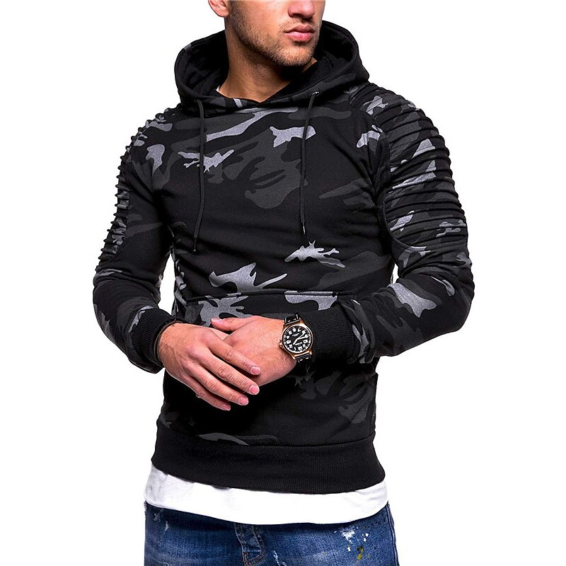 Men's Graphic Camo / Camouflage Hoodie Hoodies Sweatshirt Casual Big and Tall Long Sleeve Hooded Daily Sports Streetwear Black Army Green Print Summer Spring Designer2