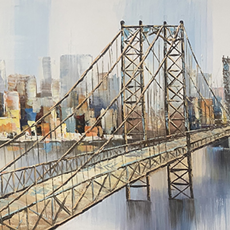 Handmade Oil Painting Canvas Wall Art Decor Original City Iron Bridge Painting Abstract Architecture Painting for Home Decor Rolled Frameless Unstretched Painting4