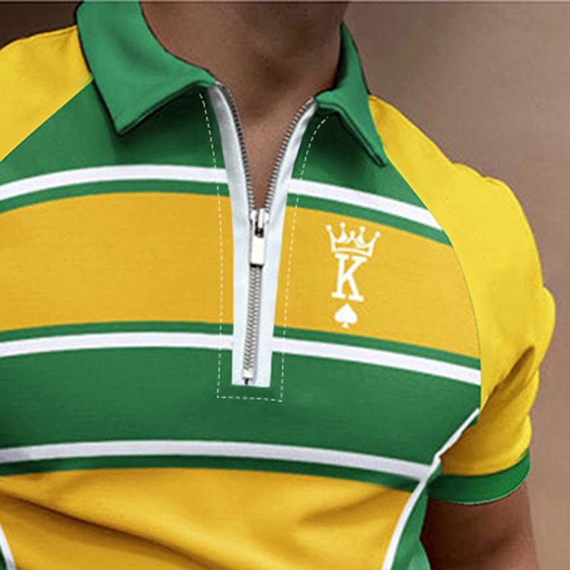 Men's Color Block Polo Shirt Golf Shirt Shirt Turndown Outdoor Street Yellow Blue Green Gray Zipper 3D Clothing Apparel Fashion Casual Breathable Comfortable3