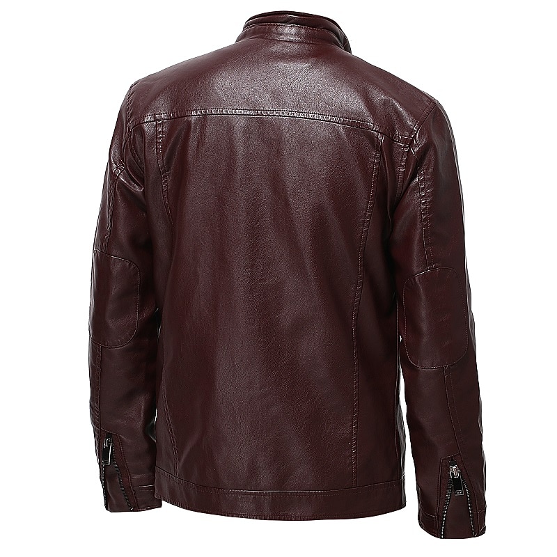 Men's Faux Leather Jacket Transition Jacket Jacket Biker Jacket Going out Windproof Rivet Full Zip Spring Fall Solid Color Casual Stand Collar Regular Regular Fit Black Wine Brown Jacket4