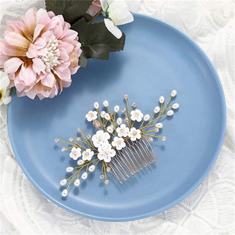 Bridal Headwear European and American Style Hair Accessories Handmade Soft Pottery Pearl Hair Comb Wedding Accessories3