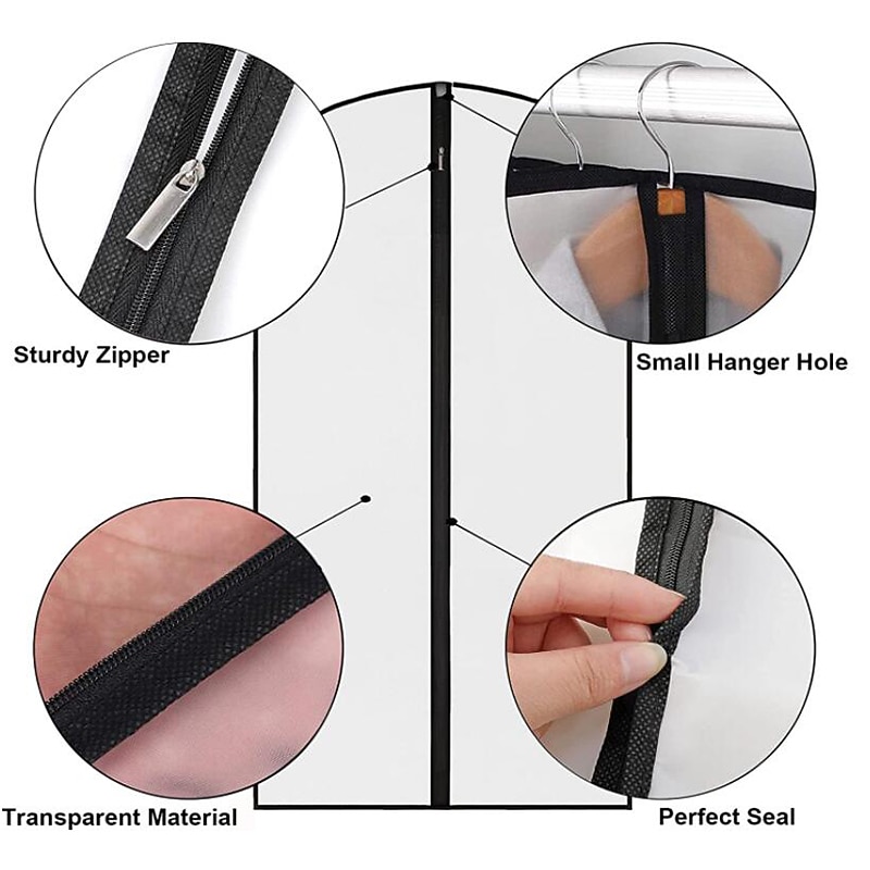 6 Pack Breathable Clothes Covers with Zip 60x80cm Hanging Garment Covers Bags Moth-Proof Storage Bag for Men Suit Dress Bag Covers Dust Cover for Wardrobe Storage and Travel Clear4