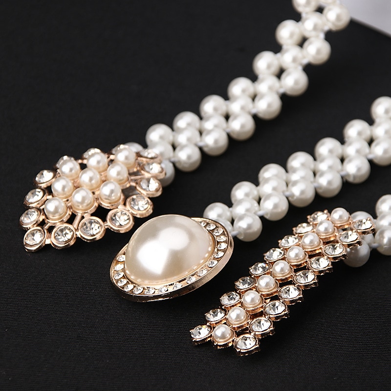 ladies pearl waist chain korean version rhinestone pearl decorative belt fashion sweet dress elastic belt women wholesale