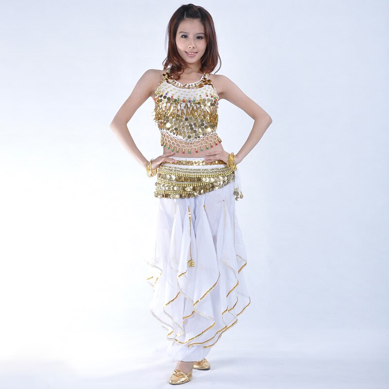 Belly Dance Outfit Belly Dance Coin Beading Women's Performance Sleeveless Natural Chiffon/Belly Dance Costume3