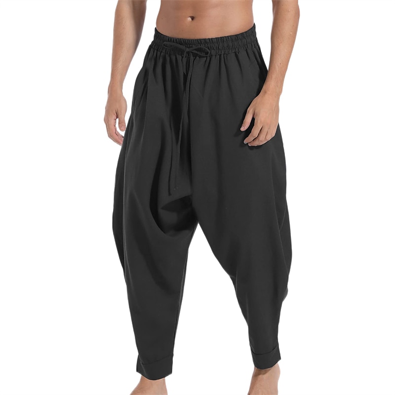 Men's Trousers Summer Pants Jogger Pants Baggy Harem Pants Boho Pants Drawstring Elastic Waist Print Plain Comfort Breathable Casual Daily Streetwear Sports Fashion Black White Micro-elastic3
