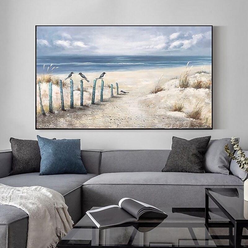 Handmade Oil Painting Canvas Wall Art Decoration Seaside Leisure Scenery Perched Birds  for Home Decor Rolled Frameless Unstretched Painting