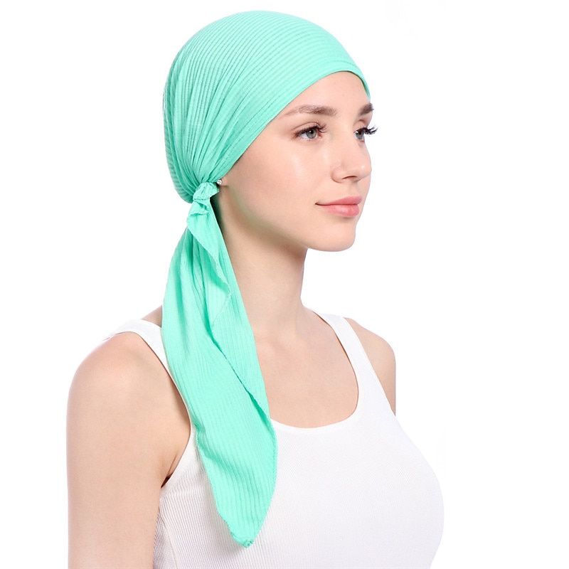 New Elastic Cotton Solid Color Wrap Head Scarf Hats Muslim Turban Bonnet For Women Inner Hijab Hat Fashion Female Turbantes Caps3