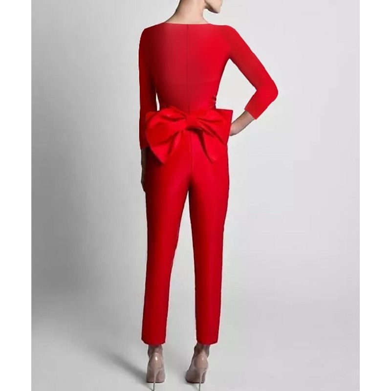 Two Piece Jumpsuits Evening Gown Elegant Dress Wedding Wedding Guest Floor Length Long Sleeve V Neck Pocket Stretch Fabric with Butterfly4