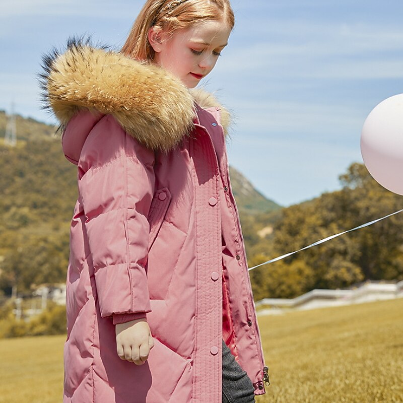 Kids Girls' Down Coat Outerwear Plain Long Sleeve Coat Daily Active Adorable Green Black Pink Winter 4-12 Years