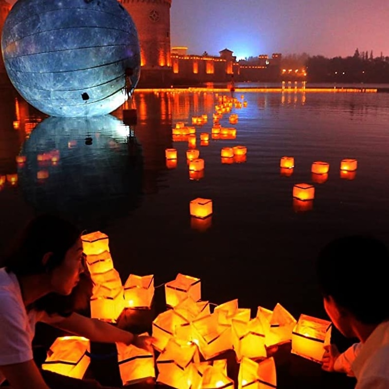 10PCS Square Paper Lantern With Floating Water Lanterns For Wedding Birthday Party No Candle 15X15CM/6“X6“2