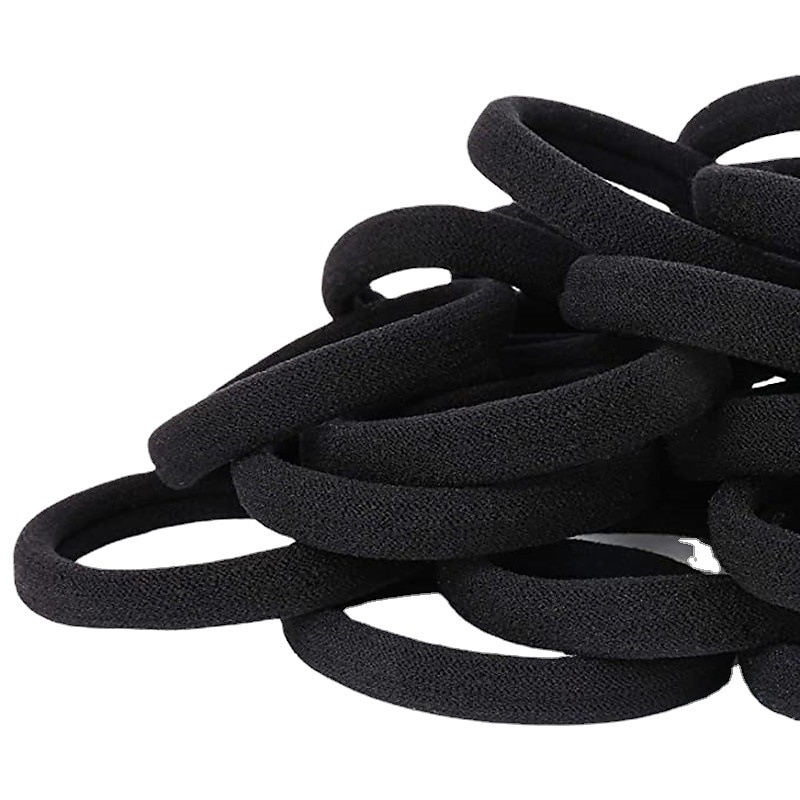 50PCS Black Hair Ties for Women, Cotton Seamless Hair Bands, Elastic Ponytail Holders, No Damage for Thick Hair, 2 Inch in Diameter